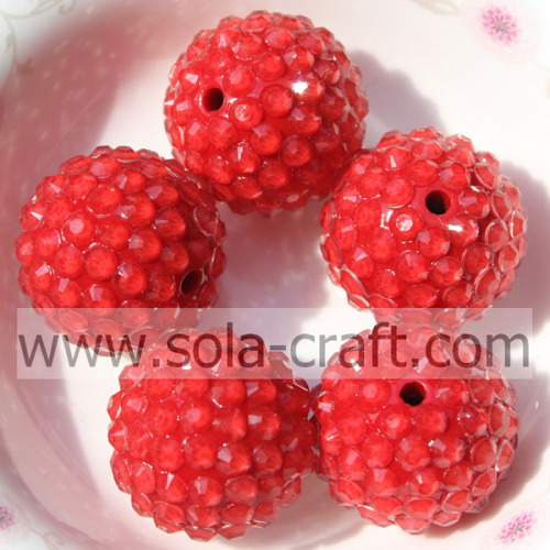 Perles rondes fantastiques de strass de résine rouge clair de 18 * 20MM pour des bracelets