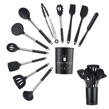 High Temperature Resistant Silicone Tube Kitchen Utensil Set - 14-Piece Cooking Spatula and Baking Spoon Set