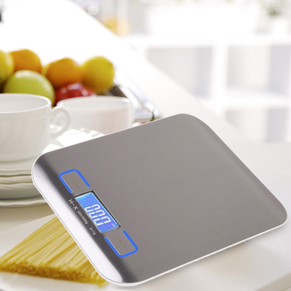 11 LB / 5000g Electronic Kitchen Scale Digital Food Scale Stainless Steel Weighing Scale LCD High Precision Measuring Tools