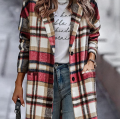 Damen Plaid Casual Button Revers Mantel