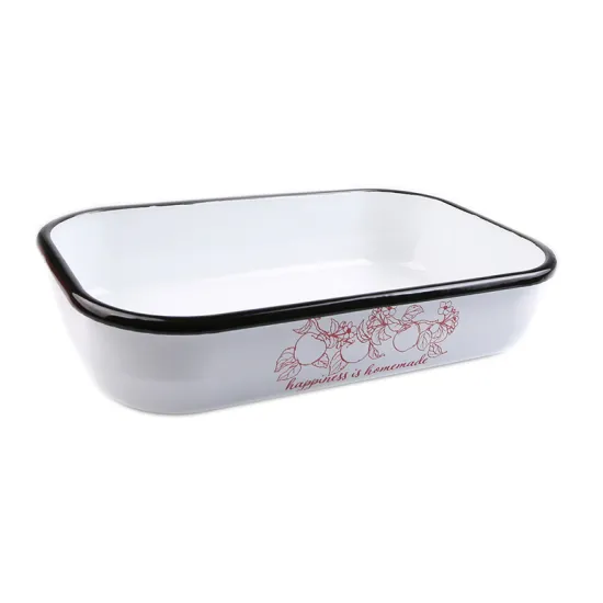 High Quality White Coating Enamelware Baking Pan with Decal