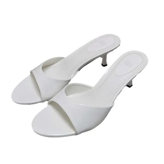 Summer 2024 Collection: Large Size 42 Women's High Heel Sliders - Patent Leather Slippers for Outdoor Wear