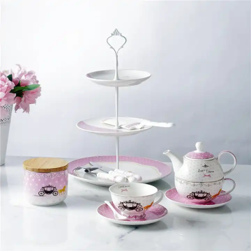 Ceramic Dinnerware Set: Pink Feminine Design for Wedding Party and Afternoon Tea