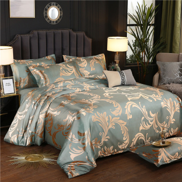 Luxury Shining Satin Silky Jacquard Flower Pattern Bedding Set