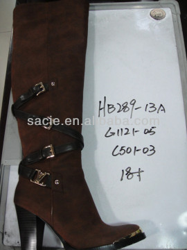 Ladies Women Middle Heel Winter Boot Winding Buckles Deco Gold Toetap