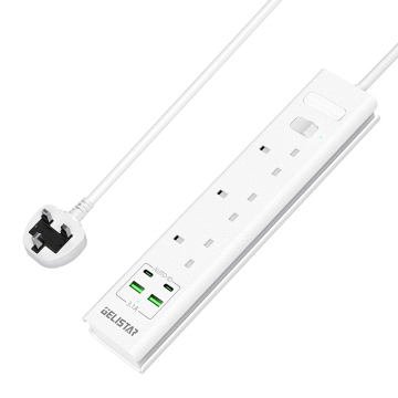 4-Way UK Standard Power Strip with 3.7A, 2 USB Ports, and Type C - Electric Surge Protector