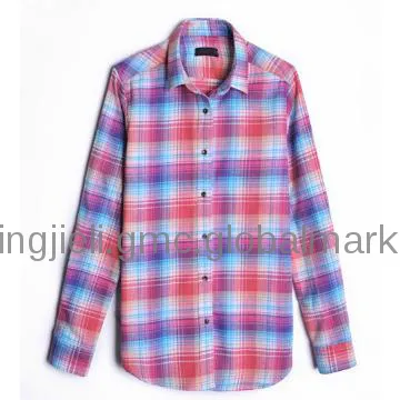 Women\'s plaid shirt sanding cotton shirt