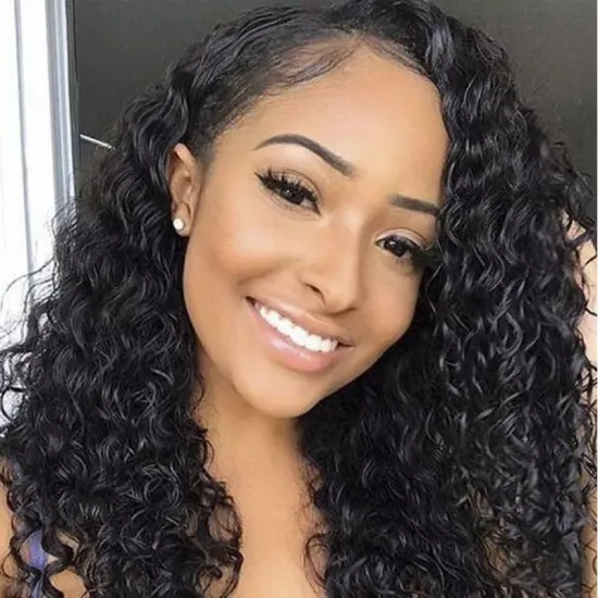 150% Density Pre Plucked Curly Black Natural Virgin Brazilian Human Hair 360 Lace Wig