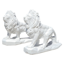 Luxury White Marble Lion Pair Sculpture for Garden