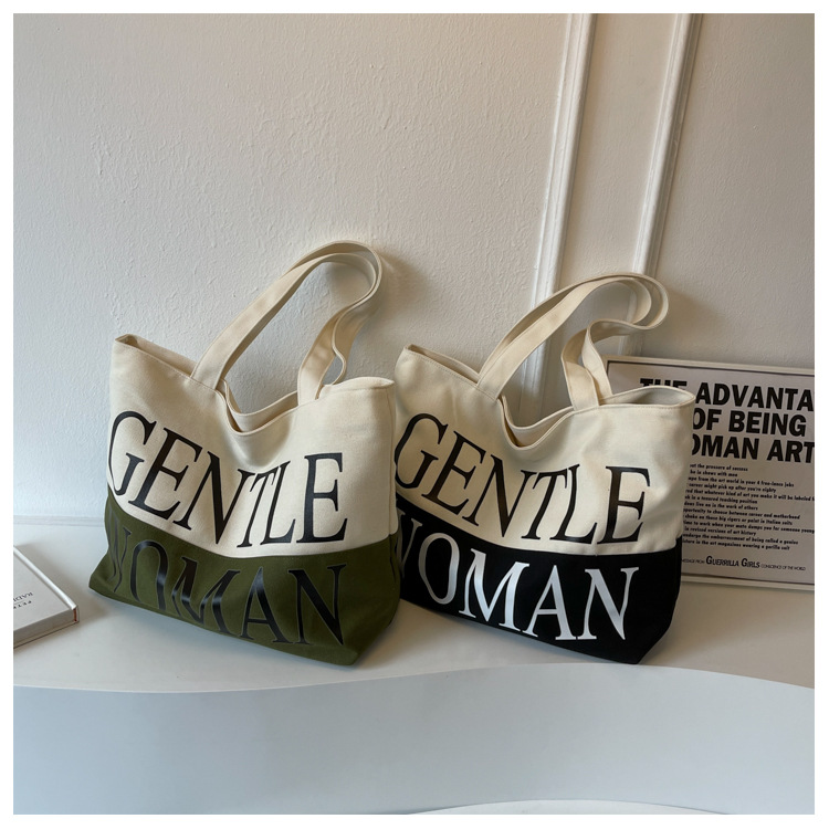 Letter Printed Gentle Woman Canvas Tote Ba