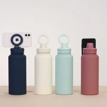 Stainless Steel Insulated Water Bottle with Mobile Magnetic Phone Holder Stand and Cap Magnet Mount - 500ml