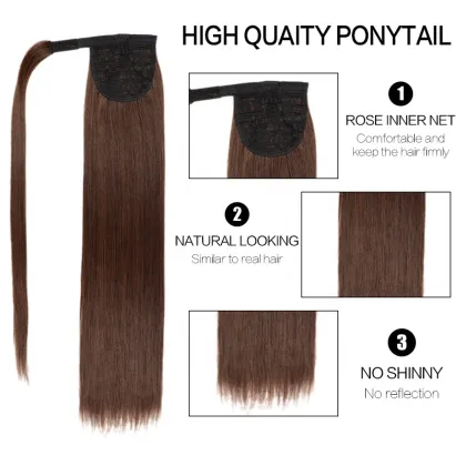 Clip in Ponytail Extension Wrap Around Long Straight Pony Tail Hair Synthetic Hairpiece