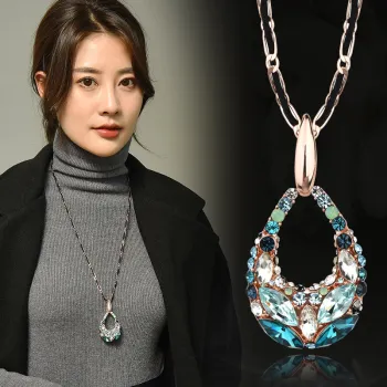 Fashion Sparkly Crystal Drop Sweater Chain Necklace