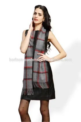 Women Woven Striped Scarf, Women Elegant Red Striped Cashmere Scarf