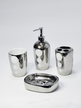 Ceramic 4pcs Circle Design Chrome Bathroom Accessories Set