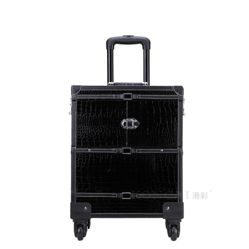 Black leather rolling cosmetic train case for cheap