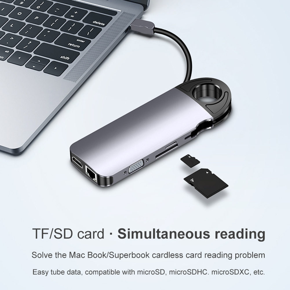 10 in 1 Aluminum Alloy USB Type C Hub USB C to Multi USB 3.0 PD 3.5mm Jack TF VGA HDMI Adapter 1Gbps RJ45 Network Card for PC Co