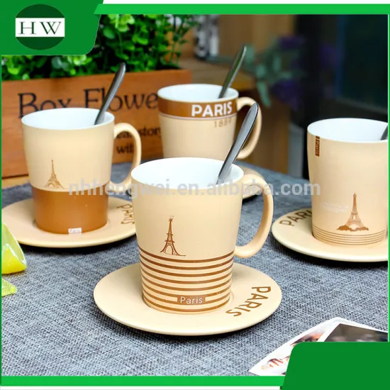 creative wholesale Paris Eiffel Tower water tea milk coffee mug cup with handle and coaster and spoon