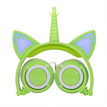 Headphone Berkabel Favorit Kartun Unicorn Kucing Bersinar Baru