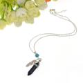 Blue Sandstone Feather Hexagonal Prism Pendant Necklace