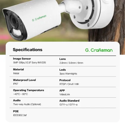 5MP Full-color GA-YUFW-M5S IP67 Waterproof Outdoor CCTV Security Camera