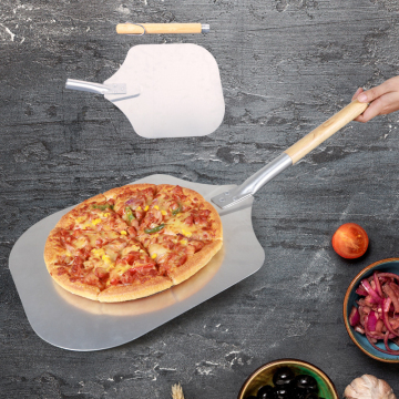 Custom Logo Non Stick Large Pizza Metal Spatula Wooden Handle Aluminium Pizza Peel Shovel