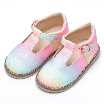 Rainbow Leather Kids Girls T Bar Shoes