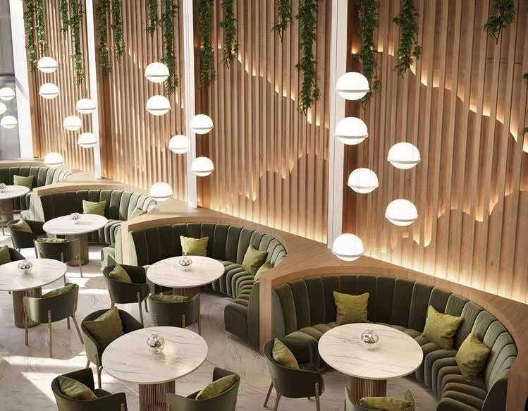 Hotel Project Furniture Cafe Bar Hamburger Shop KTV Club Velvet Sectional Metal Restaurant Sofa Booth Seating