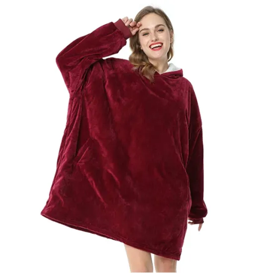 Winter Microfiber Sleeves Super Soft Warm Plush Coral Fleece Hoodie TV Blanket