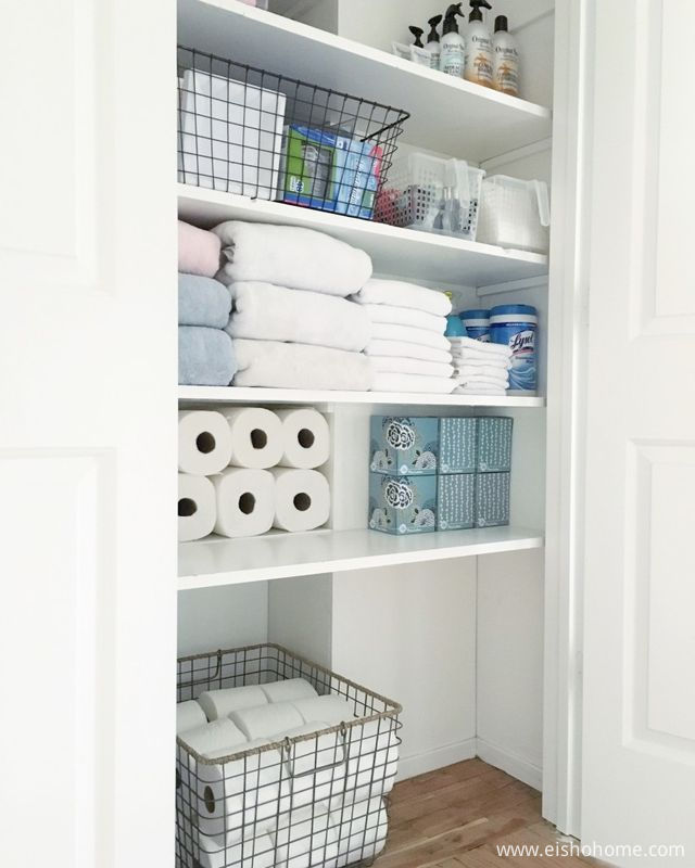 bathroom-closet-shelving-organized-simply-pinterest-idea-system-unit-diy-height-linen-wire-open