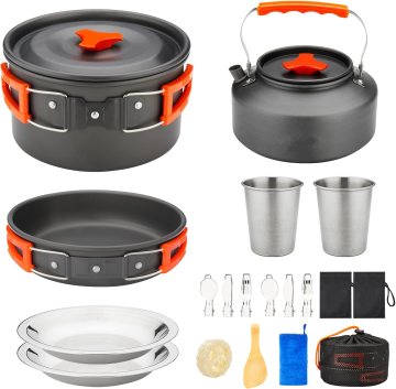 Kit di pasticcio di pentole da campeggio: vaso antiaderente 1.1L con utensili in acciaio inossidabile