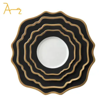 Wholesale Gold Rim Sunflower Shape Dinner Plate Sets: Creative Ceramic Porcelain Plates for Wedding, Hotel, and Restaurant Use