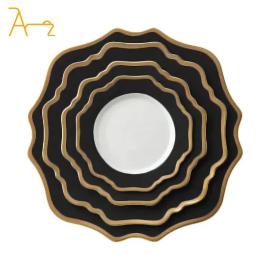 Wholesale Gold Rim Sunflower Shape Dinner Plate Sets: Creative Ceramic Porcelain Plates for Wedding, Hotel, and Restaurant Use