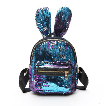 Women Rabbit Ear Sequined Backpack - Bling Shiny Travel Bag for Girls
