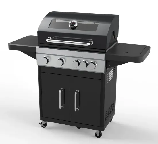 4-Burner Propane Gas Grills Black Porcelain Enamel Coated Cabinet Style with Clear View Lid