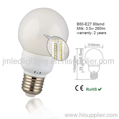 E27 B60 Lights Led Bulb 3.5w 260lm Milk 