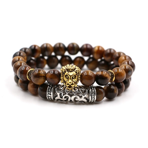 2 piece strands lava stone lion head bead bracelet set for men and women adjustable 8mm beads