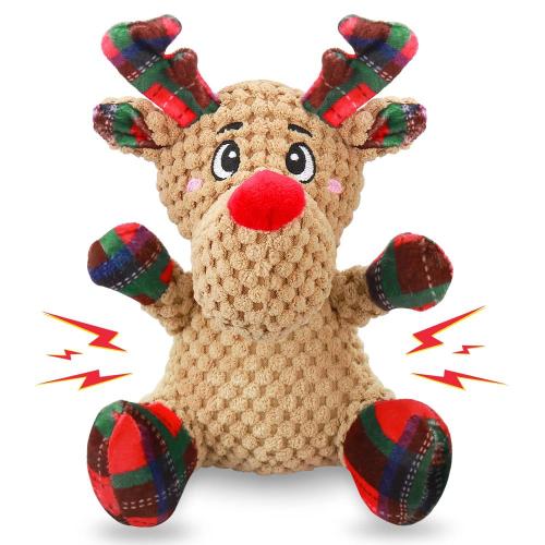 Brinquedos de Natal para cães com squeaker, 2 brinquedos para cães com papel de bicha, brinquedos de mastigação de cachorro de pelúcia para cães pequenos e médios.