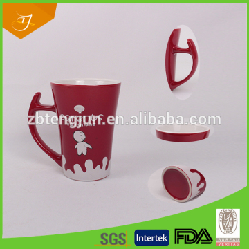 Ceramic travel coffee mug with silicon lid,red ceramic coffee cup with nice handle
