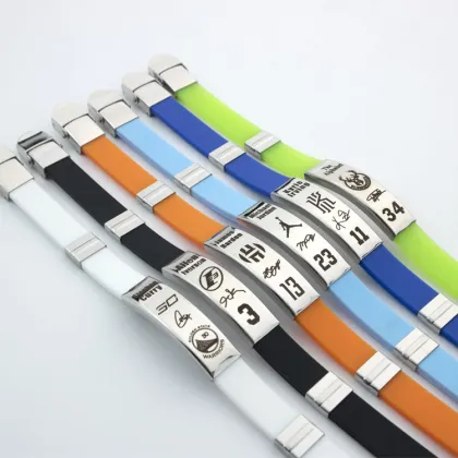 European and American Football Star Signature Engraved Stainless Steel Silicone Bracelet