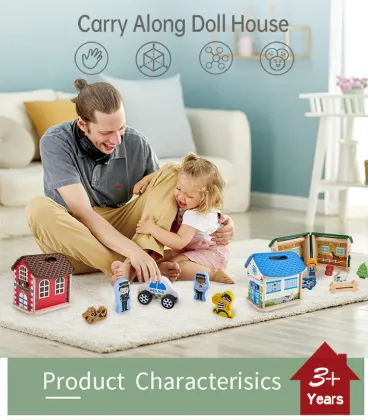 Portable Wooden Doll House Set - Educational Kids Toys for Children