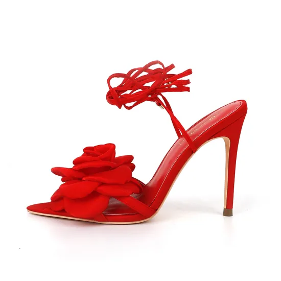 Elegant Floral Lace-Up Stiletto Heels