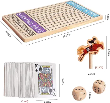 Wooden Horse Racing Board Game - Durable Horses, Dice & Cards Toy for Kids and Family