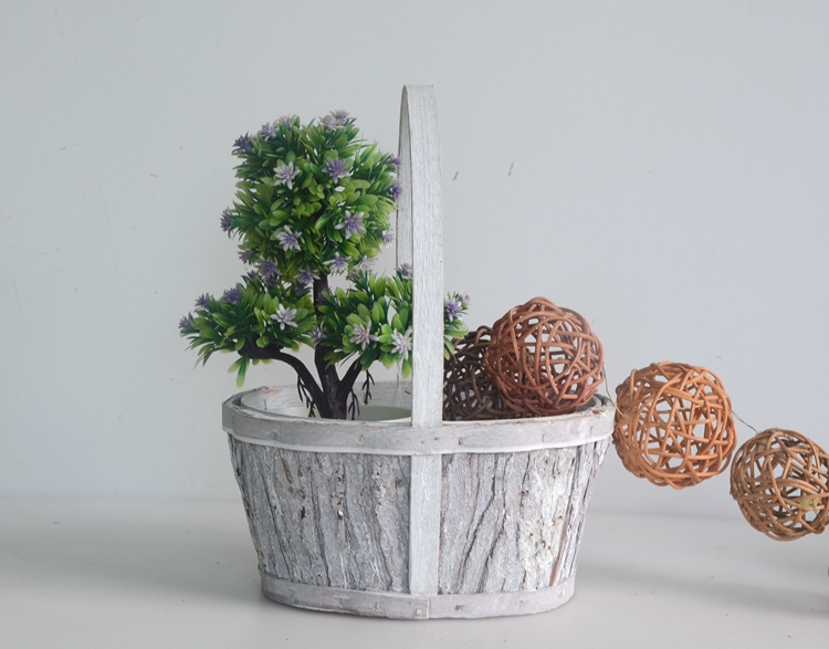 Oval wood bark handicrafted flower basket-2 Oval wood bark handicrafted flower basket-2