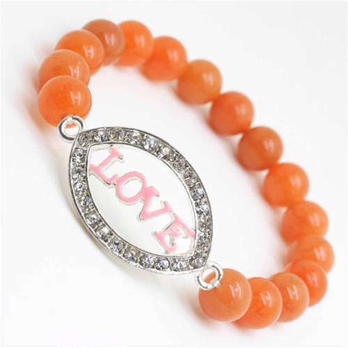 Red Aventurine Gemstone Bracelet with Diamante love Piece