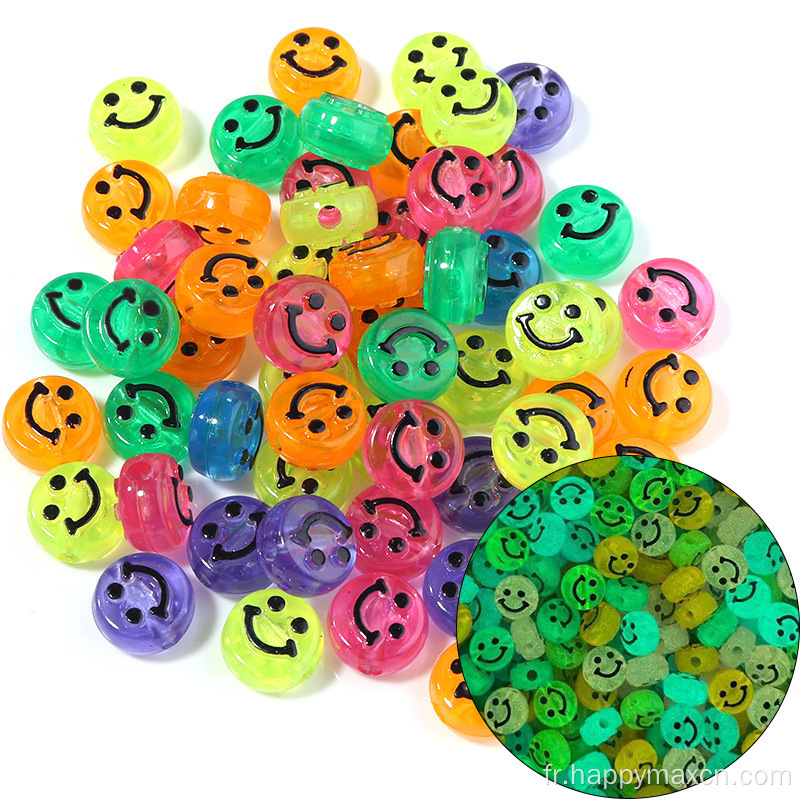 6 * 10 mm Fluorescence assorti des perles de sourire préppy instantanée