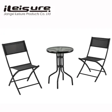 Outdoor Tempered Glass Round Table and Textilene Mesh Chairs 3-Piece Bistro Set