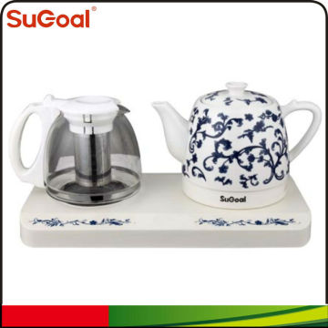 SuGoal Best Selling Double Porcelain Tea Pot Electric Kettle Set