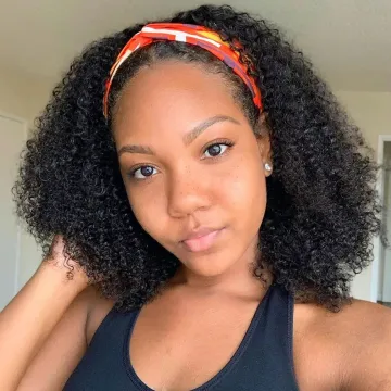 Headband Wig Human Hair Kinky Curly, Cuticle Aligned Human Hair Headband Wigs for Black Women