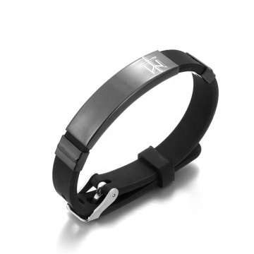 Yiwu Aceon Velle Stainless Steel Black Slide ID Bracelet with White Ink Logo